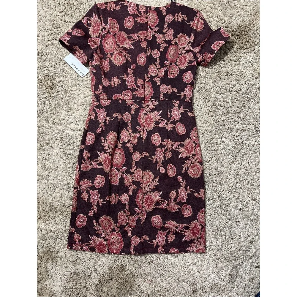 Enfocus Studio Womens Sheath Dress Black Burgundy Floral Size 8 NWT Free‎ Ship - Picture 7 of 8